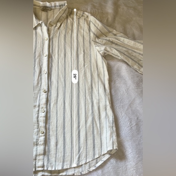 Hester & Orchard Linen Striped Button-Up Shirt 3/4 Sleeve Off White/Navy XL - Picture 6 of 10